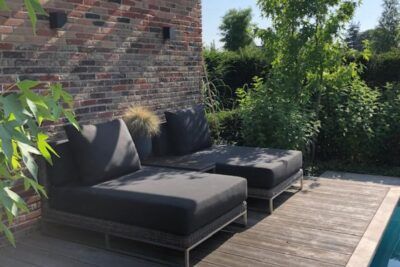 Liegecouch/day-bedden Nova rund flechten grau