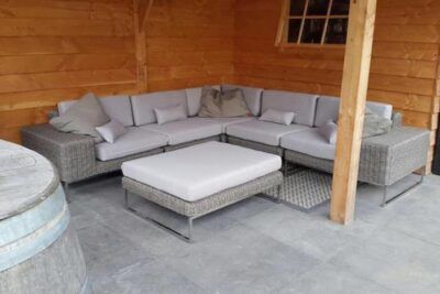Loungeset Lineo Ecksofa Rund Flechten grau