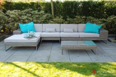 Loungeset Lineo Rund Flechten Grau