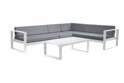 Loungeset Roma Bianco aluminium hoekbank wit met tafel
