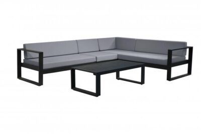 Loungeset Roma Nero aluminium hoekbank zwart met tafel