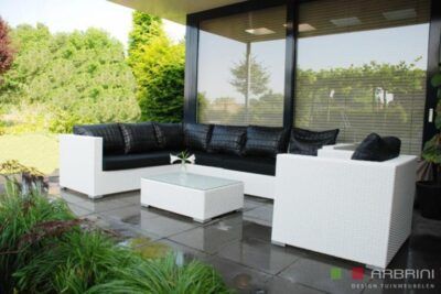 Loungesets Weiß Rattan + 8 LazyBear FUNKY